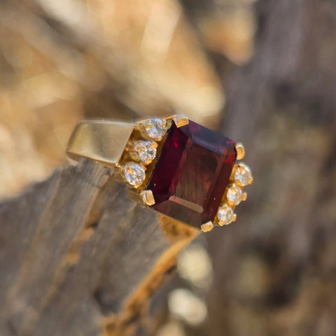 Garnet and Diamond 18k Gold Antique Ring