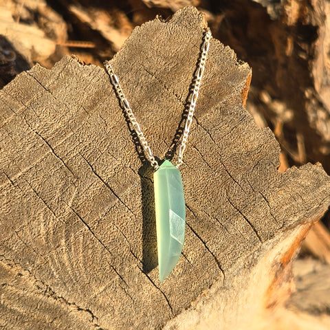 Aqua Chalcedony Faceted Fang Sterling Silver Necklace