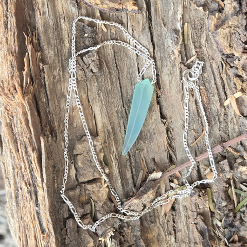 Aqua Chalcedony Faceted Fang Sterling Silver Necklace