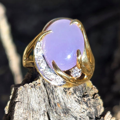 Purple Jadeite & Diamond 18K Gold Antique Ring