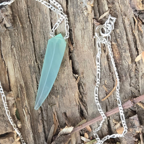 Aqua Chalcedony Faceted Fang Sterling Silver Necklace