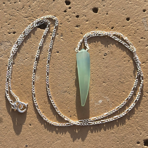 Aqua Chalcedony Faceted Fang Sterling Silver Necklace