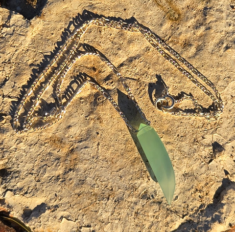 Aqua Chalcedony Faceted Fang Sterling Silver Necklace