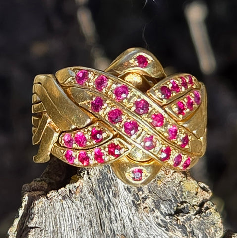 Ruby 14K Gold Antique Puzzle Ring