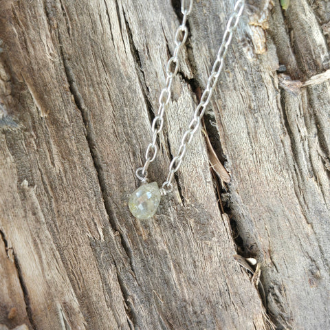 Faceted Diamond Briolette Sterling Silver Necklace