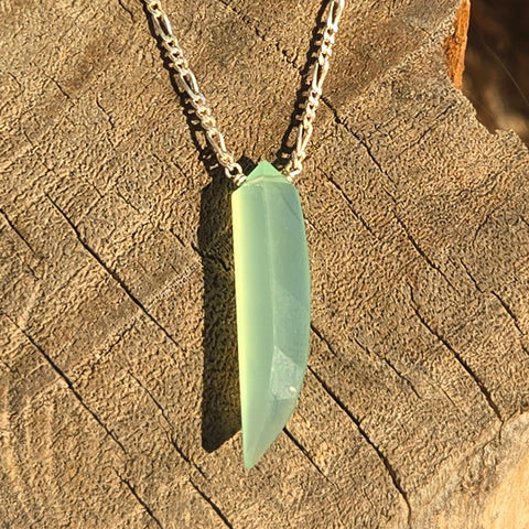 Aqua Chalcedony Faceted Fang Sterling Silver Necklace