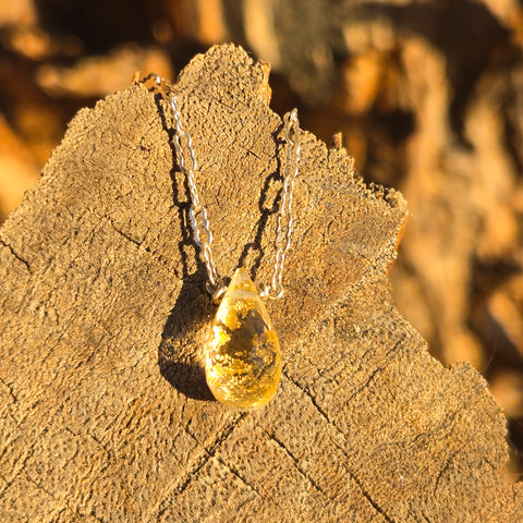 22K Gold Quartz Triplet Faceted Briolette Sterling Silver Necklace