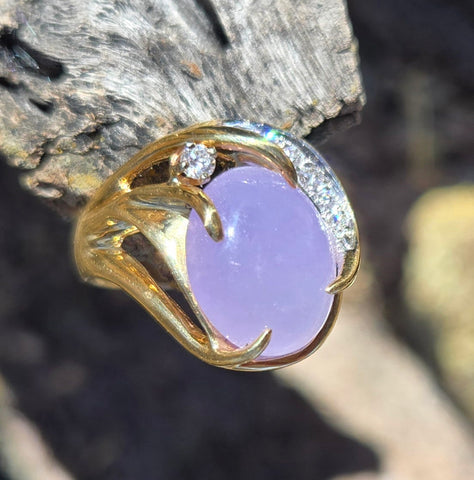 Purple Jadeite & Diamond 18K Gold Antique Ring