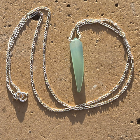 Aqua Chalcedony Faceted Fang Sterling Silver Necklace