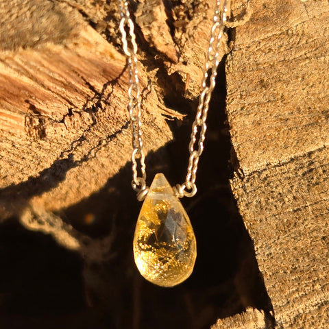 22K Gold Quartz Triplet Faceted Briolette Sterling Silver Necklace