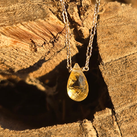 22K Gold Quartz Triplet Faceted Briolette Sterling Silver Necklace