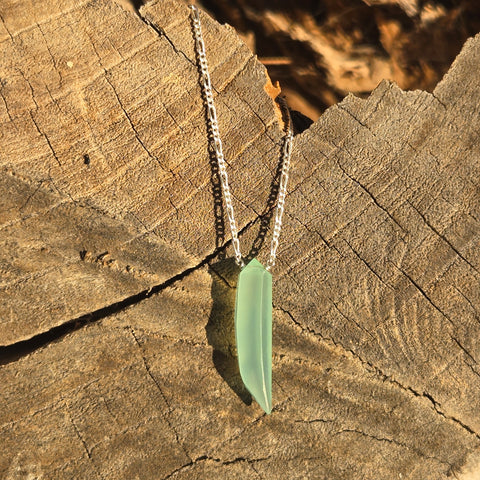 Aqua Chalcedony Faceted Fang Sterling Silver Necklace