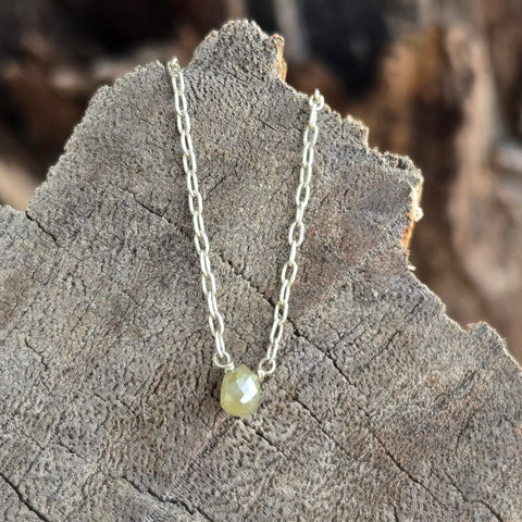 Faceted Diamond Briolette Sterling Silver Necklace