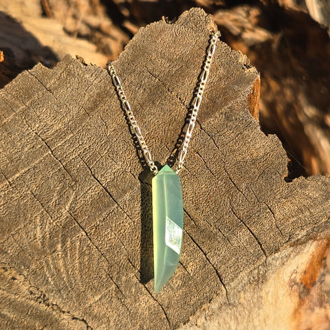 Aqua Chalcedony Faceted Fang Sterling Silver Necklace