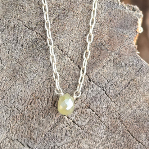 Faceted Diamond Briolette Sterling Silver Necklace